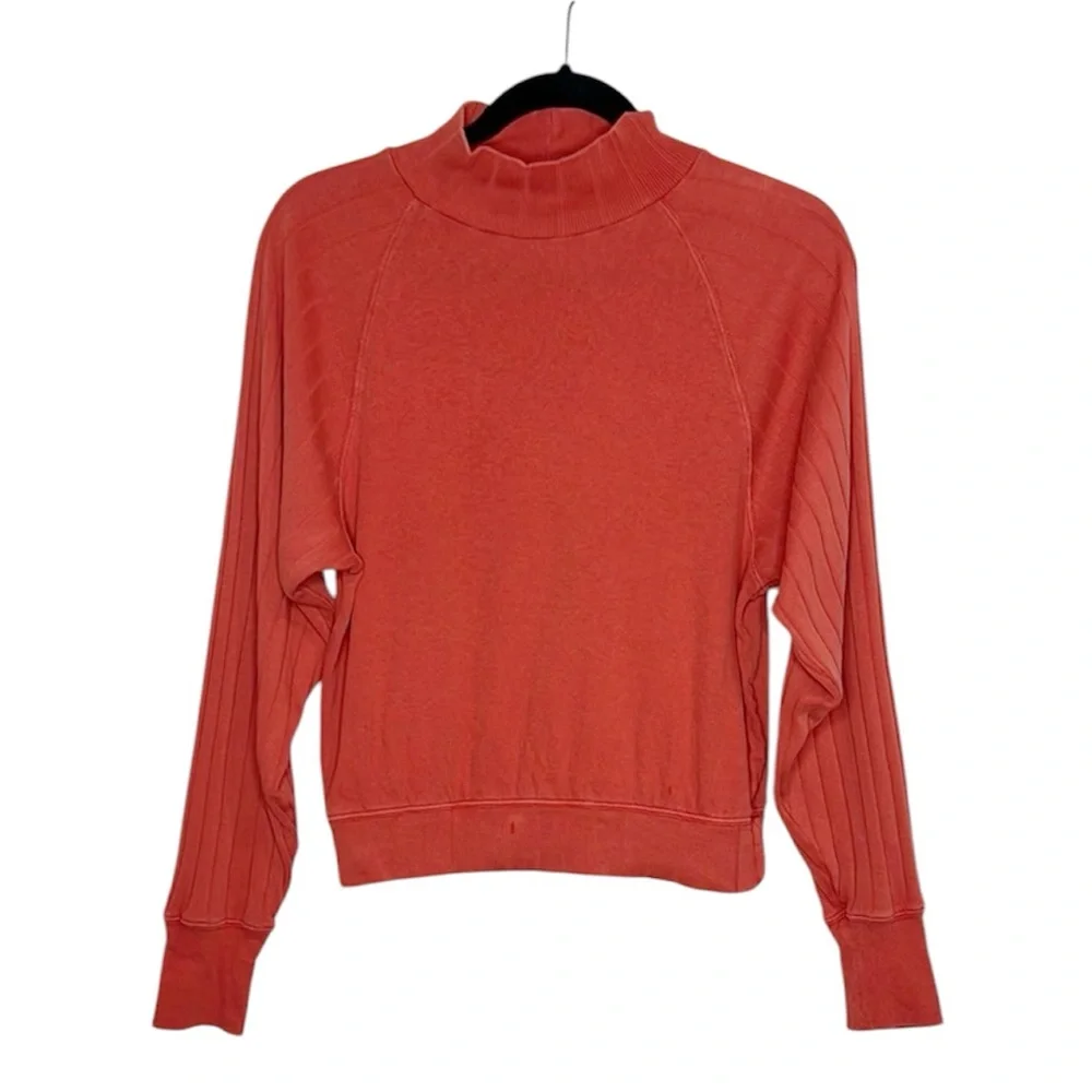 Free People Beach 100% Cotton Ribbed Sleeve mock turtleneck top